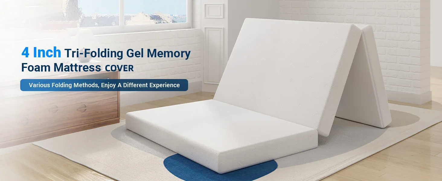 bedroom non slip bottom tri fold memory foam foldable mattress cover with zipper-1