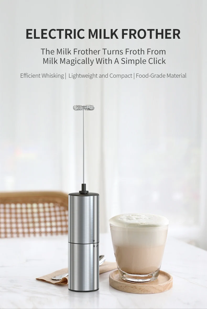304 Stainless Steel Mini Electric Milk Frother Battery Operated Handheld Device for Household Use