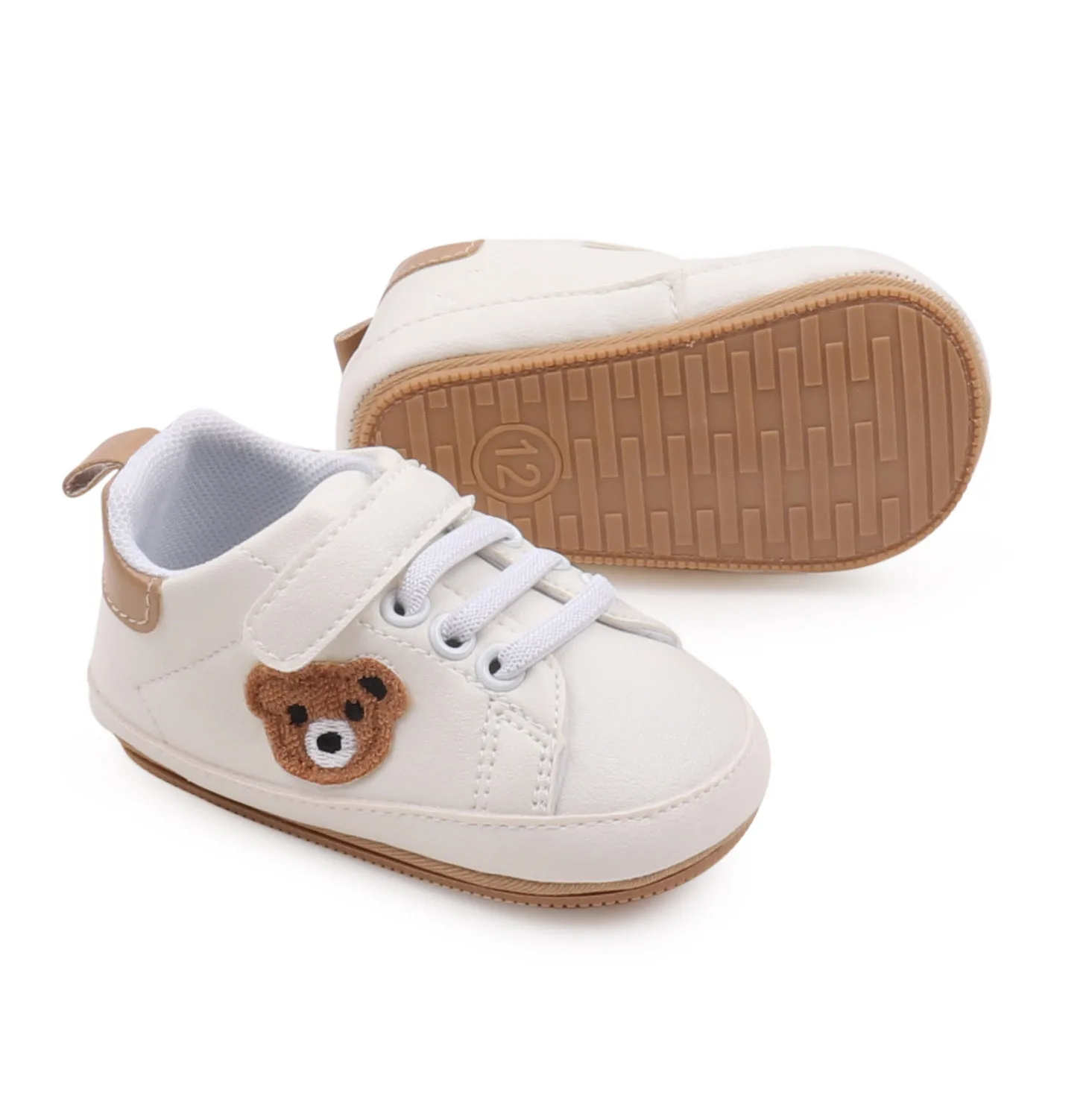 Cute Plush Bear Pattern Decoration Baby Soft Soled Non-slip Toddler Small White Shoes factory