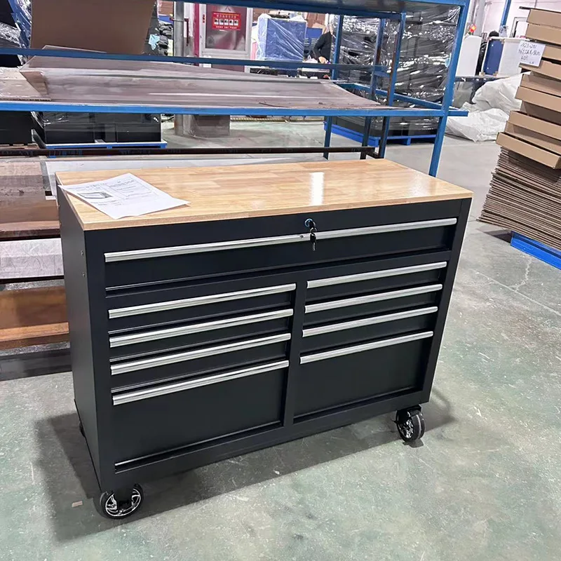 Garage Workbench with Solid Wooden Top and 8-Drawer Heavy Duty Tool Cabinet