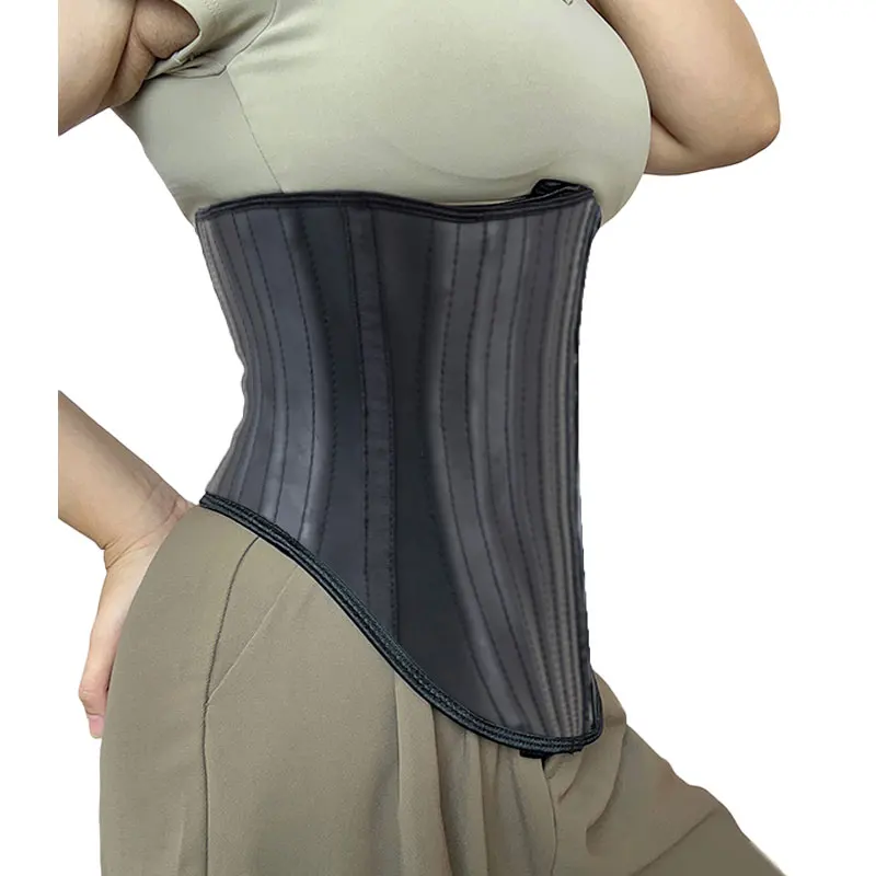 Back Shorter Rubber Corset Smooth Latex Waist Cincher Girdle Compression Tummy Control 25 Steel Bones Waist Trainer for Women