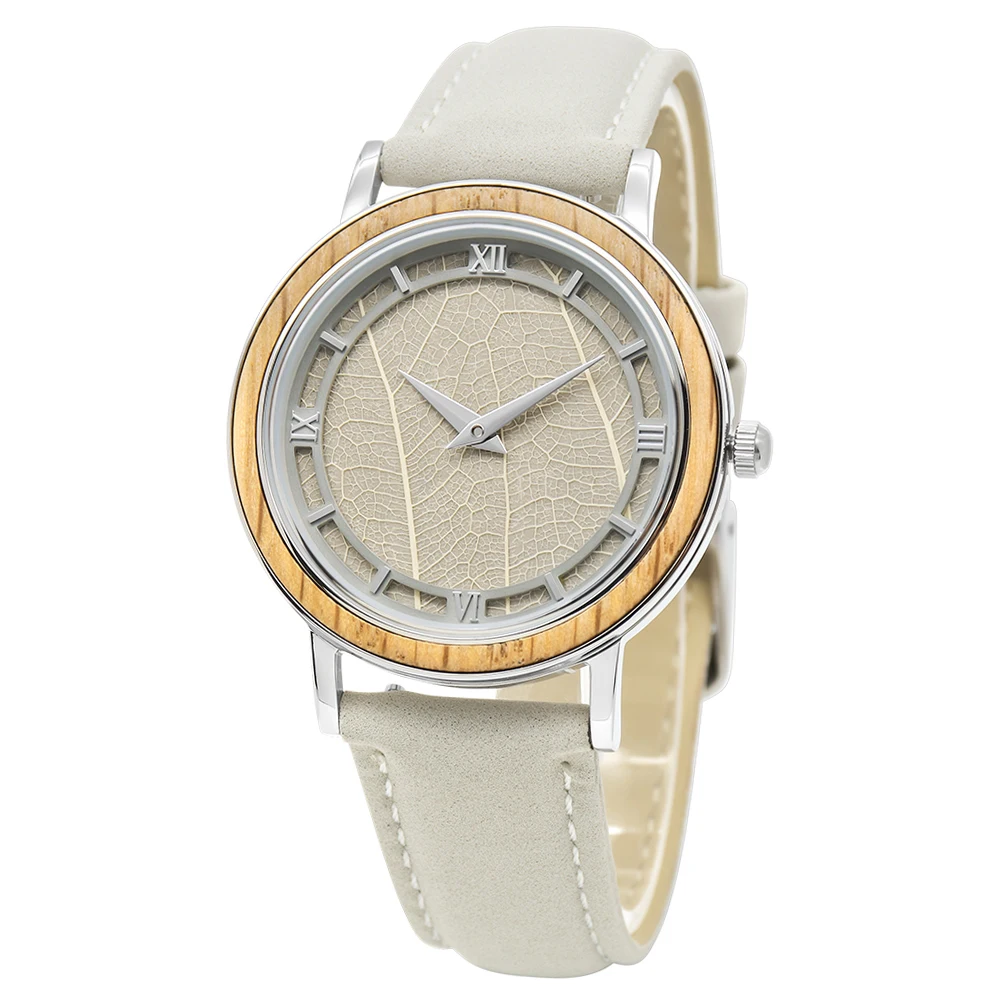 BEWELL Natural Wood Watch with Real Leaf Dial - Fashionable  display picture 1