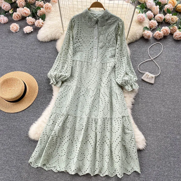 Ly845 New 2022 Women's Romantic Solid Color Hollow Out Embroidery Dress ...