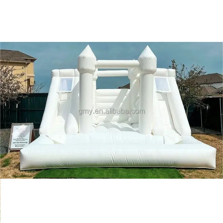 Commercial Grade White Bounce House Castles Water Slide Bounce House With Double Slide