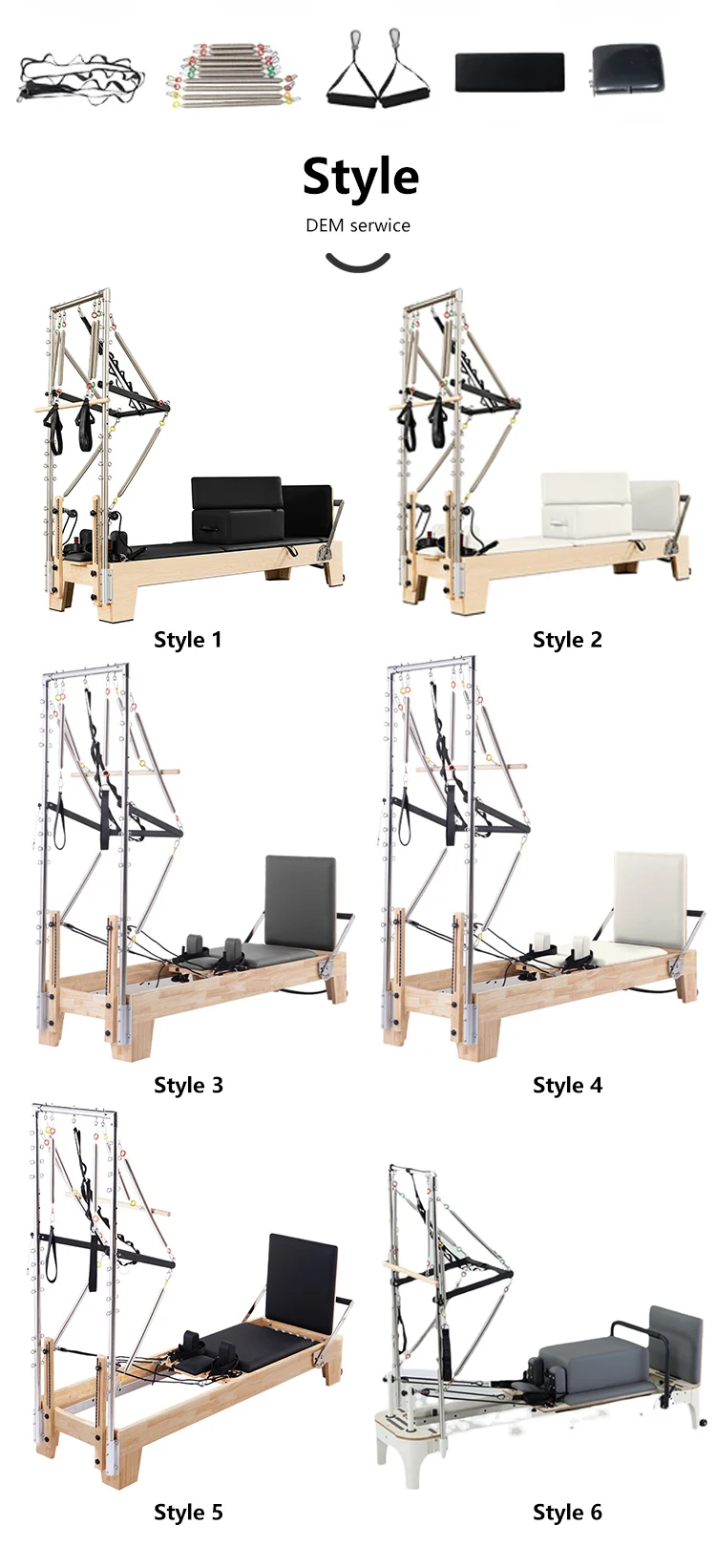 Wooden Pilates Reformer With Tower For Home Studio,Adjustable Footbar
