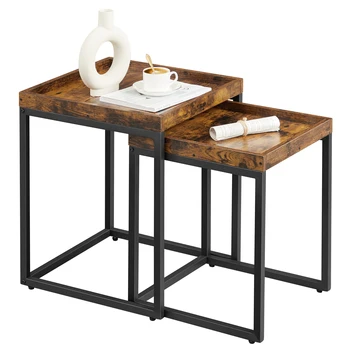 VASAGLE vintage nesting tables nesting end tables with raised edges wood nesting coffee tables