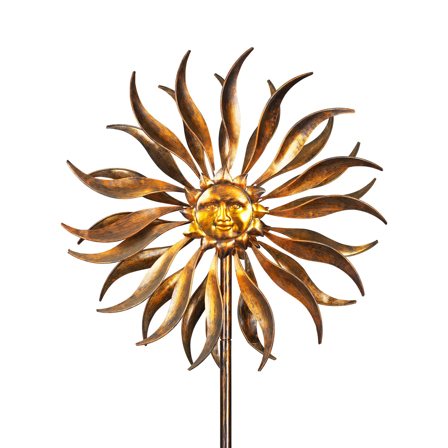 Golden Sunface Wind Spinner Metal Outdoor Windmill Yard Decor Garden Wind Spinner