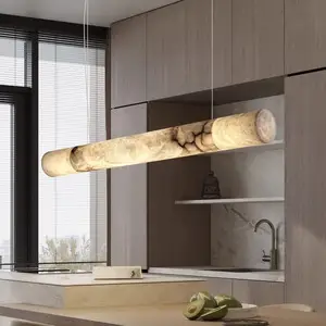 Zeal Lighting Minimalist Modern Copper Marble Linear Alabaster Pendant Light Fixtures for Dining Room Table