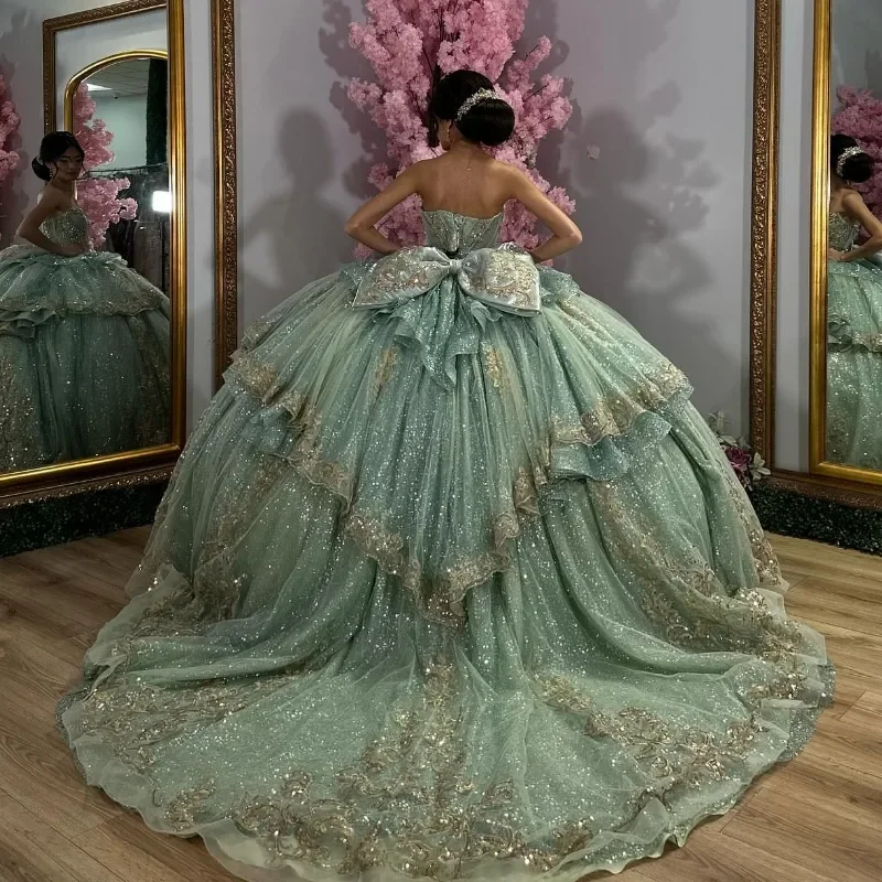 slim fit dress slacks Perfect Dress 15 Sage Green Mexican Quinceañera Gown with Botanical Sparkle Sage / 10 main image 1