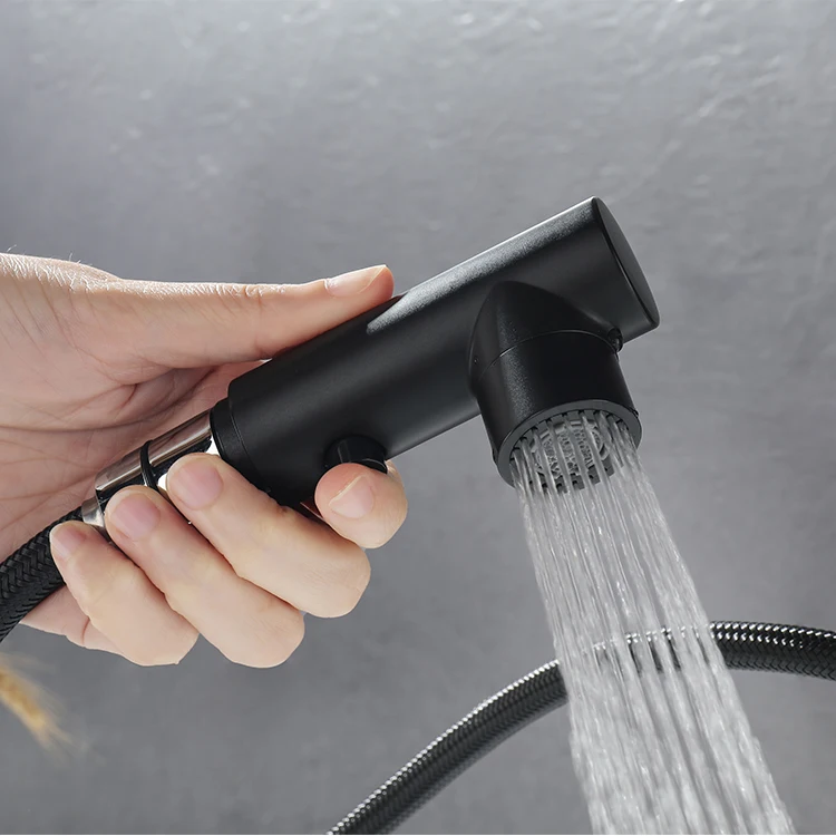 New Design Bathroom Sinks Pull Out Brass Black Basin Faucet