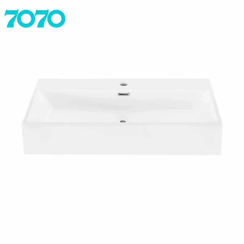 Mini Modern Rectangular Bathroom Vessel Sink Wall-Hung Ceramic Hand Wash Basin with Single-Hole Faucet Mount
