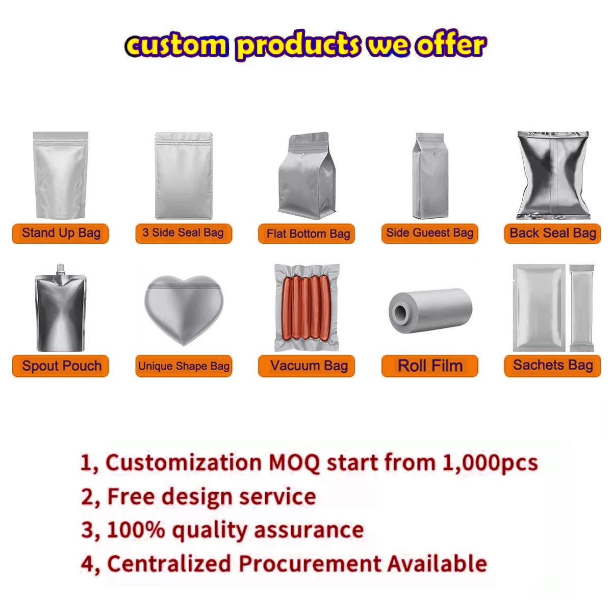 Mylar Bags for Foil Pouch Packaging Coffee Bean Food Seed Packaging