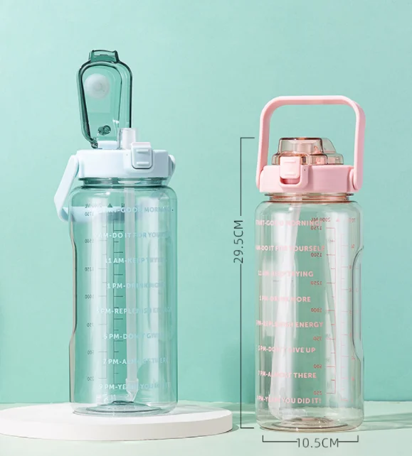 Custom BPA Free 2L Gym Water Bottle with Time Marker & Straw