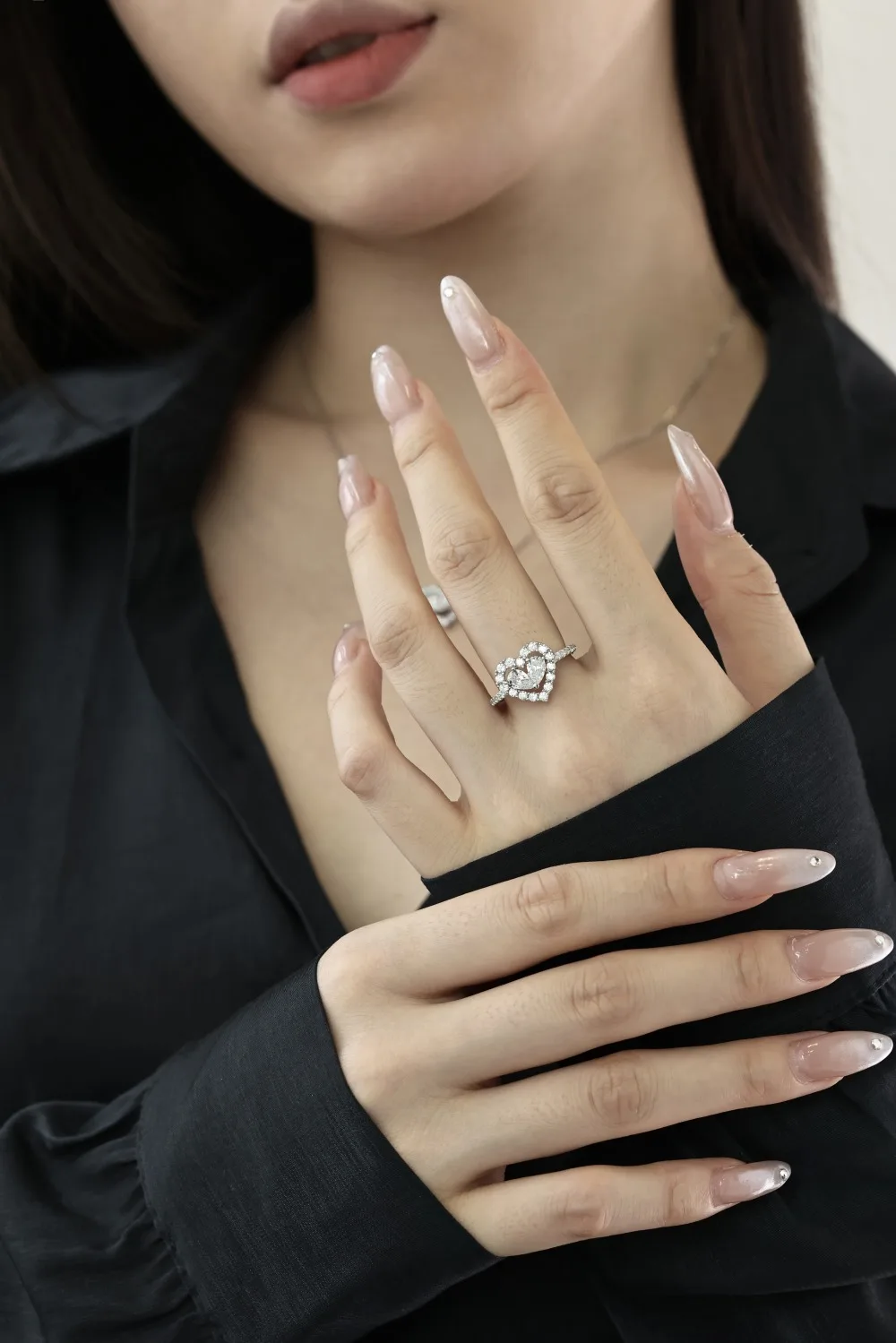 KAKODIY Hypoallergenic Matte Waterproof 925 Sterling Silver Ring Pink Zircon Cubic Zircon Heart Shape Ring Girls Girls Jewelry Set detail 3