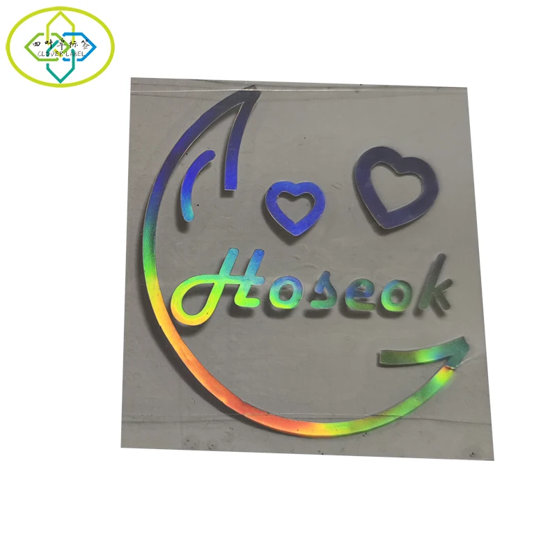 Custom Transparent PET Label Rainbow Color Laser Gold Foil Clear Holographic Die Cut Sticker