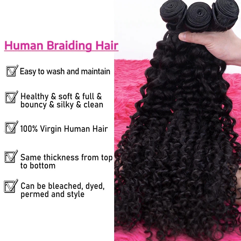 Curly Human Hair Bundles Hair Extensions For Women Natural Black Solid Color Raw Brazilian Braiding Deep Wave 100% Human Hair_voghion.com