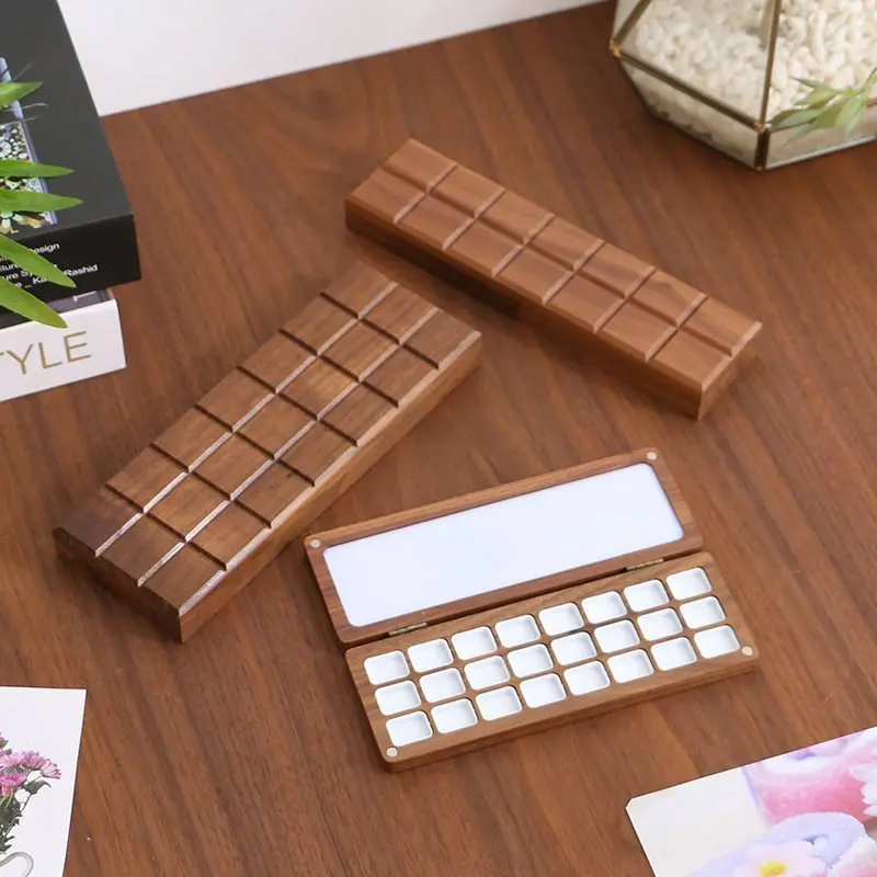 YOGO  Retro Walnut Wooden Palette Box Magnetic Lid Empty Wood Watercolor Palette With 9/ 12/ 24 /36 Pans Grids for Water Color