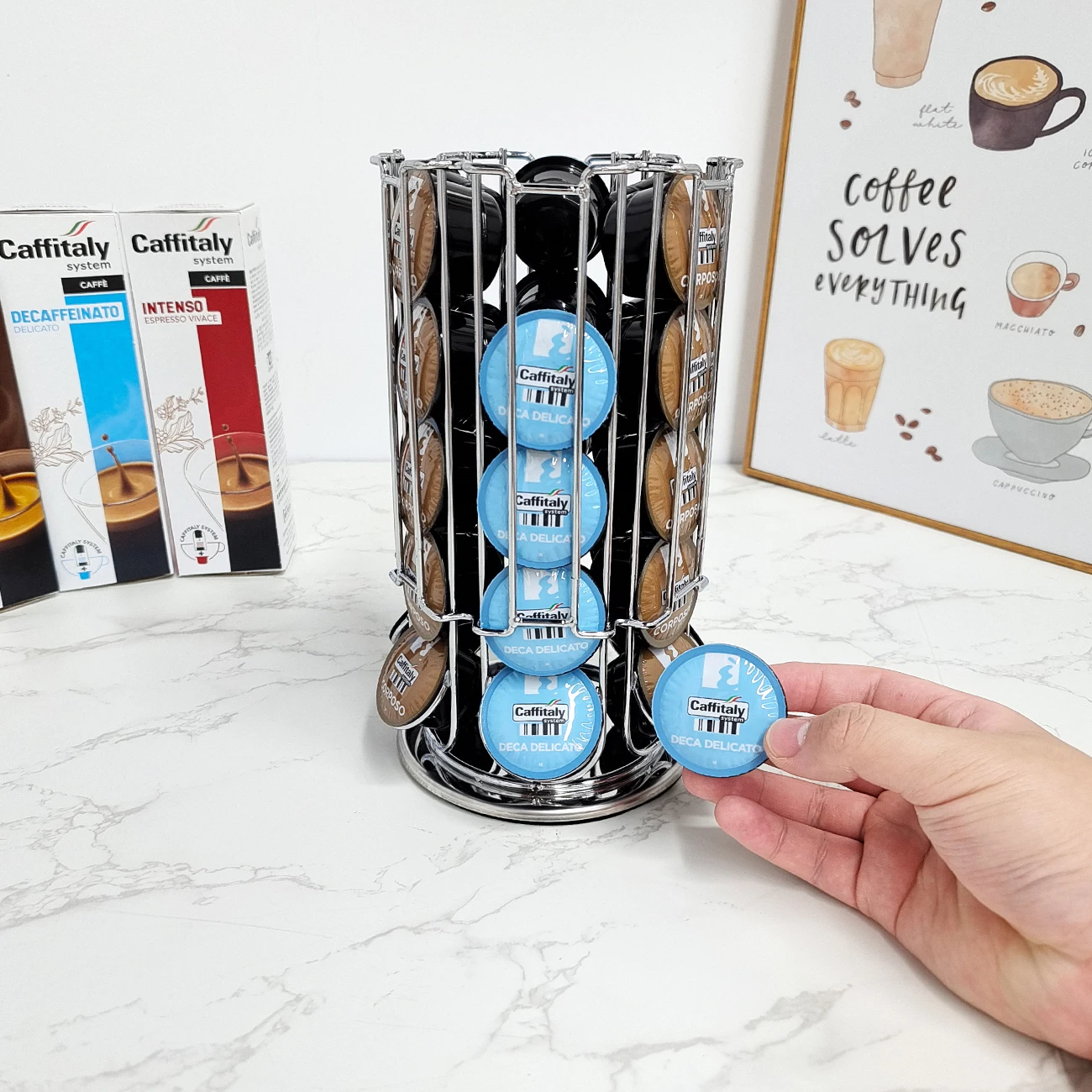 Tchibo Revolving Coffee Box Bracket Counter Top Shelf Storage Manager Metal Home Kitchen Decoration Capsule Coffee Station