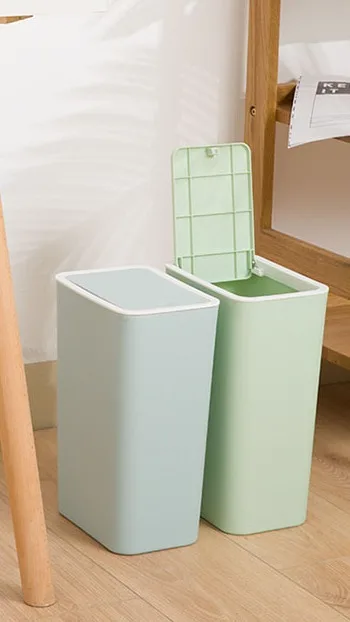 Dustbin 12L slank rechthoekige vuilnisbak for badkamer, huishoudelijke woonkamer keuken creatieve grote afvalbak, plastic vuilnisbak, smalle toiletpapier mand Keukenbak (Color : Blue