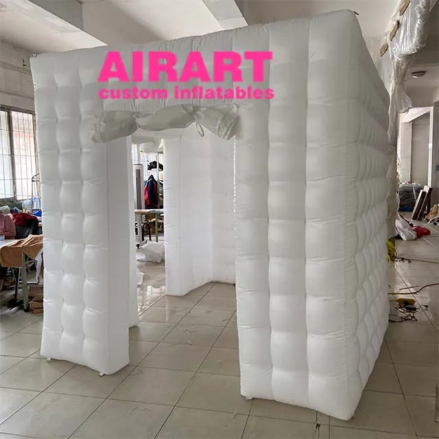 White Color Photobooth Printed Logo Inflatable Photo Booth With LED Light Cube Inflatable White Photobooth