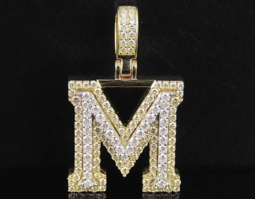 letter m pendant with diamonds