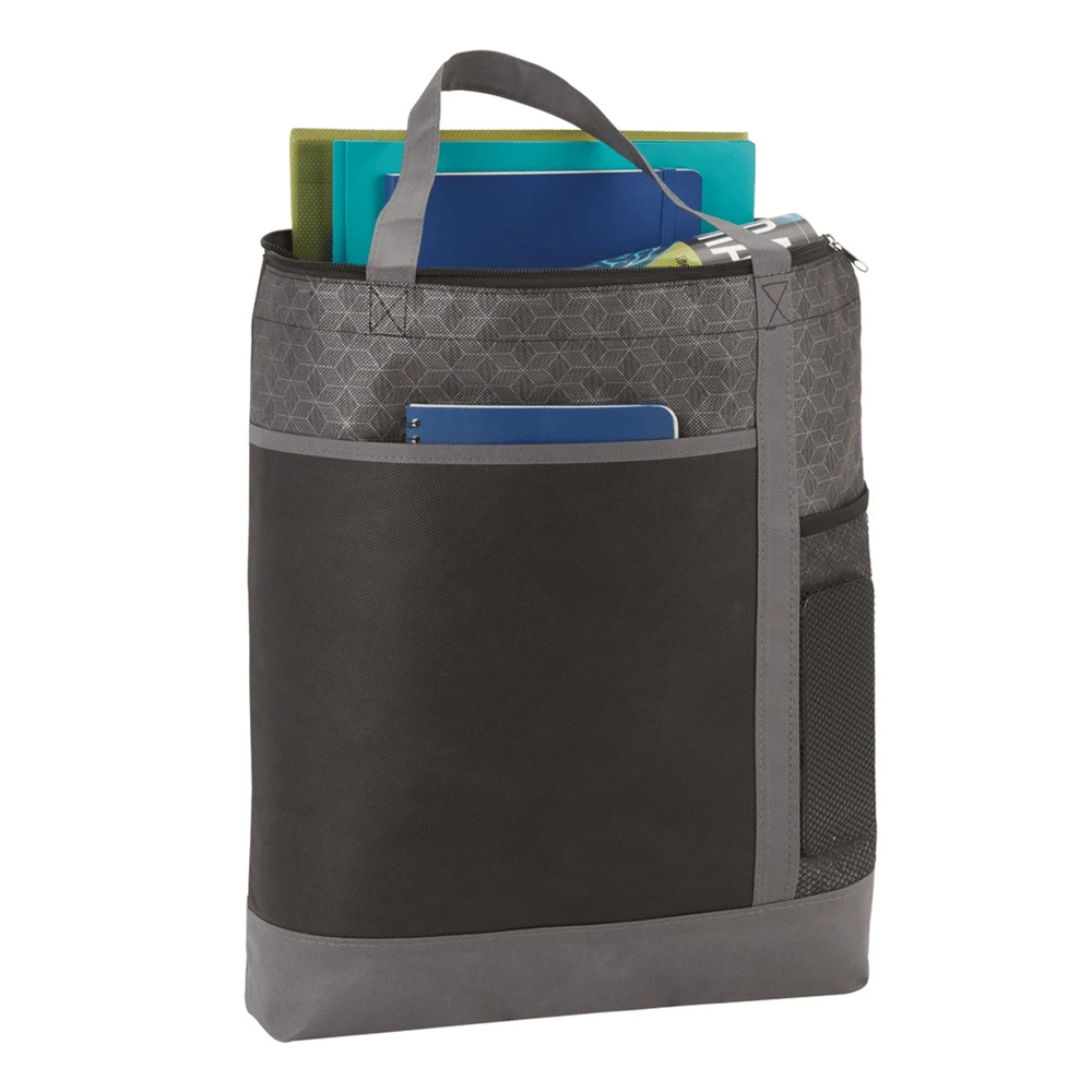 Custom Eco Friendly Zippered Main Compartment 80g Non Woven Polypropylene Tote Bag With Mesh Pocket