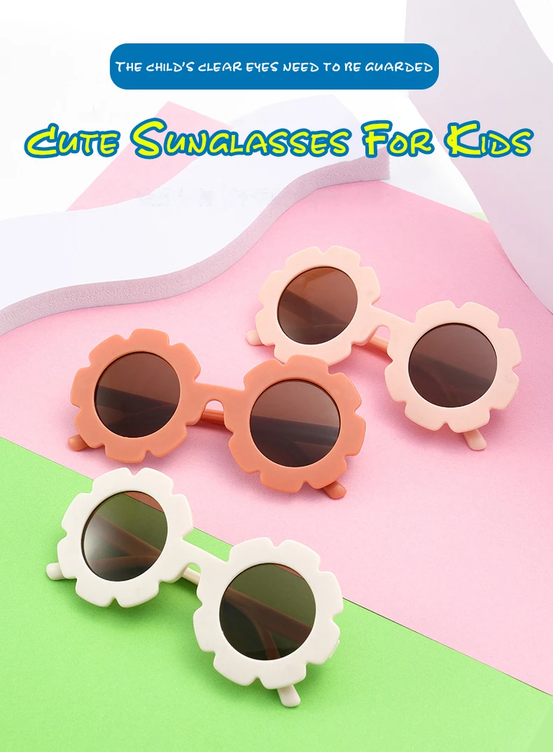 Wholesale New Sun Glasses Lovely Sunflower Round Frosted Frame Custom