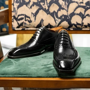 2026 New High End Men's Genuine Leather Men's Shoes Square Head  Carved Leather Shoes Men's Business Dress Oxford Shoes