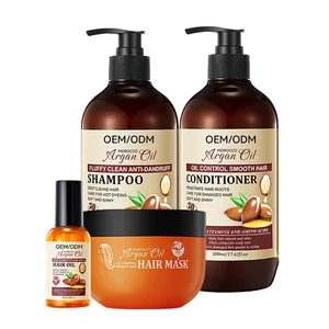 Private Label Organic Argan Oil Hair Care Set Moisturizing Anti-Dandruff Shampoo Conditioner Hair Mask for Fluffy Smooth Hair