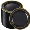 Plato de 75 pulgadas (19 cm) con borde dorado negro.
