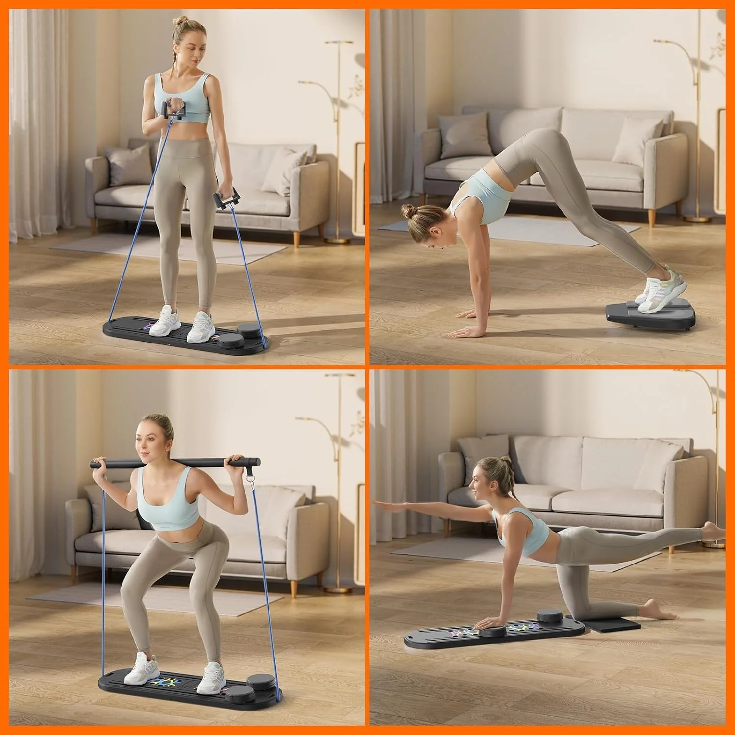 6-in-1 Pilates Reformer Machine - Foldable Ab Board With Ski Machine, Tension Ropes, Push-Up Bars For Full Body Workout-287924