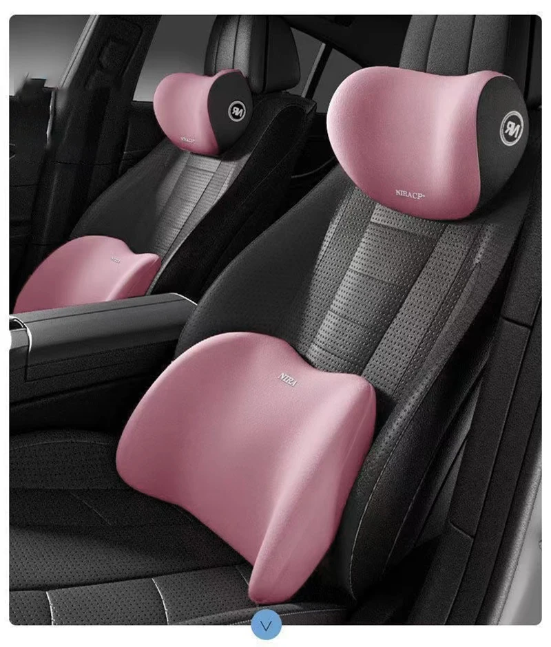 1 Set Car Neck Headrest Pillow Rest Head Support Memory Travel Guard Universal Car Supplies(one Neck Cushion One Lumbar Support)