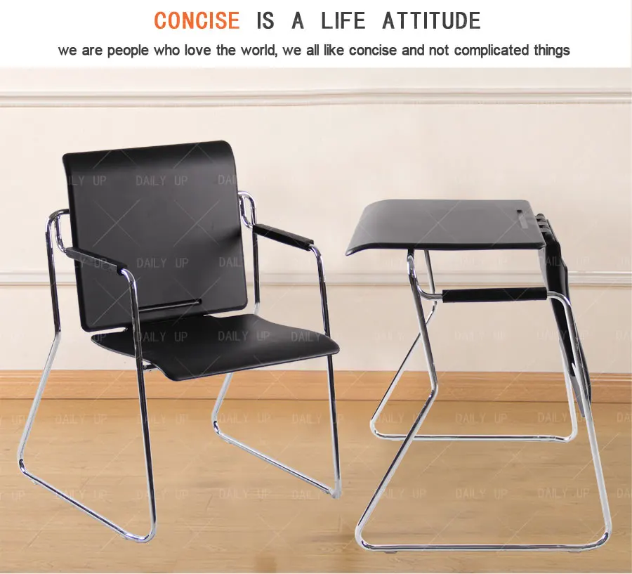 Stacking Convertible Desk And Chair Sled Metal Frame Plastic Office Chair For Training And Meeting Conference Multiple Use