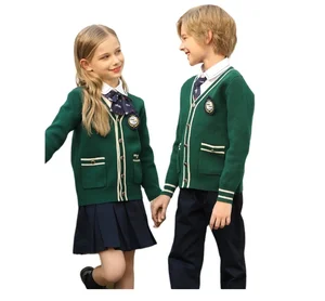 Customized Girls and Boys Green Formal Primary Knitting  School Uniform New Model ODM Wholesale Kids School Uniforms