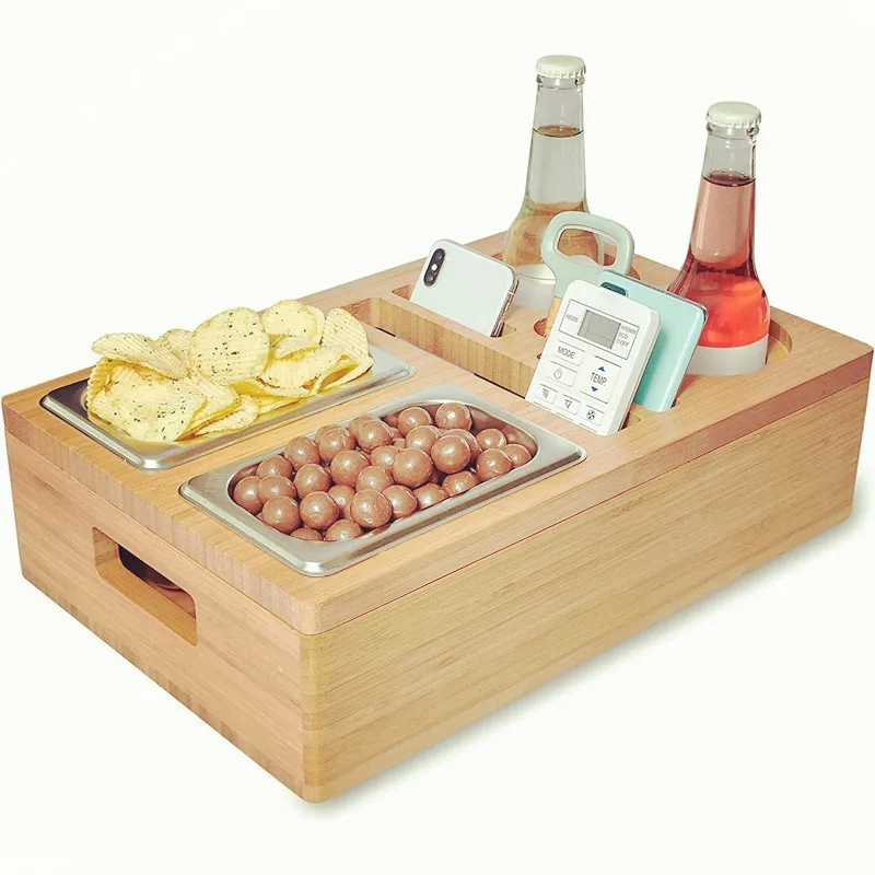 Customized Wood Couch Cup Holder Tray Sofa Wooden Bamboo Drink Snack