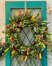 Home decor floral wreath grapevine rattan large wreath window hanging decoration plastic wildflower spring summer wreath
