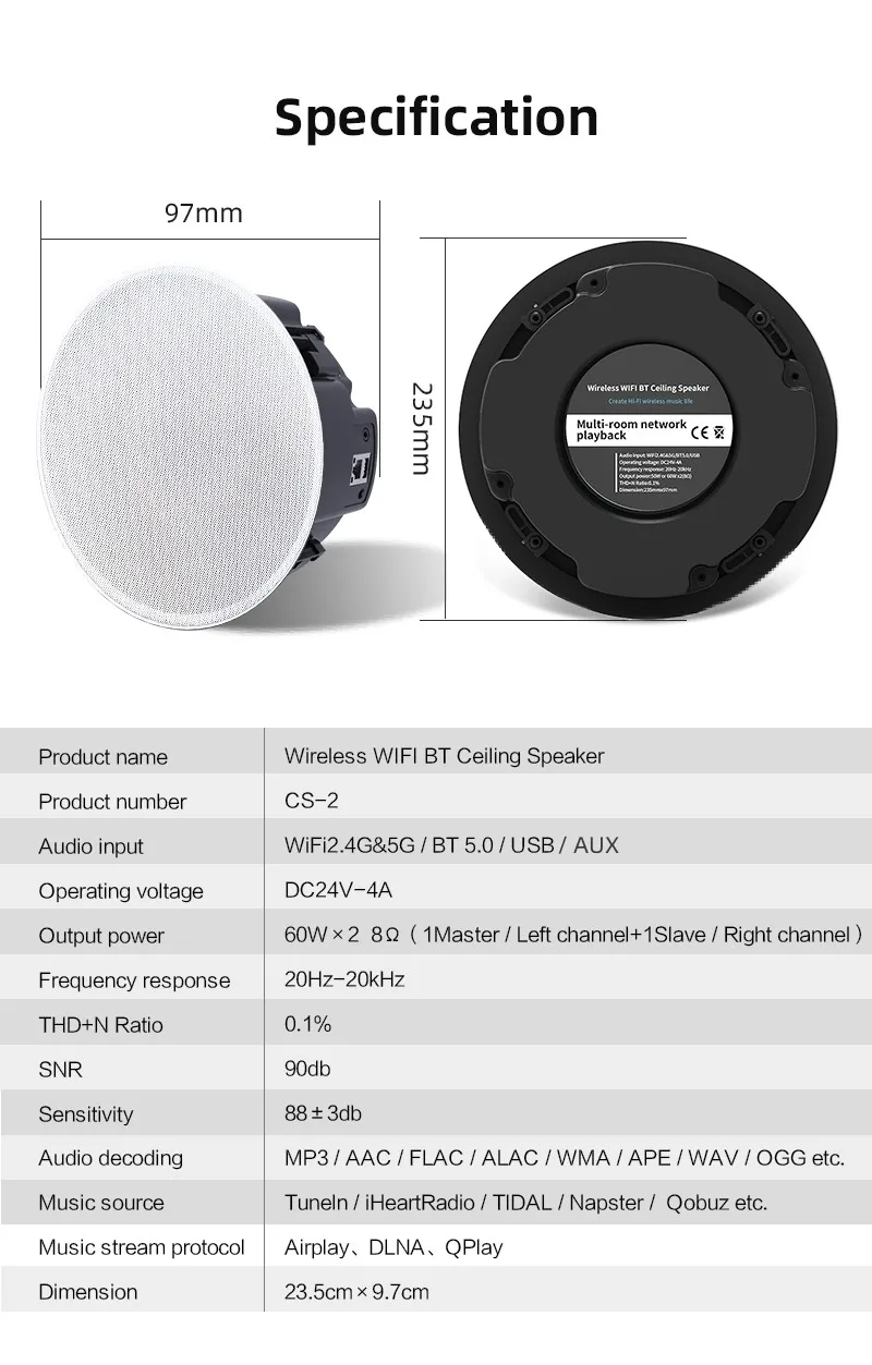 Hot 2.1 Sono S Wifi Bluetooth Inceiling Amplifier Speakers Wireless