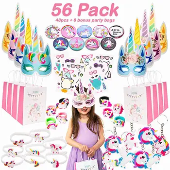 Partycool Custom Baby Girl Unicorn Theme Decoration Kids Happy Birthday Paper Mask Favors Gift Bag Tableware Party Supplies Set