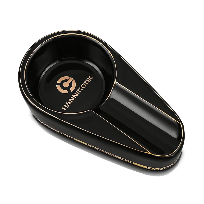 Оптовая продажа наружная овальная черная сигарная пепельница ручной работы позолоченная керамическая креативная портативная аксессуары для сигар