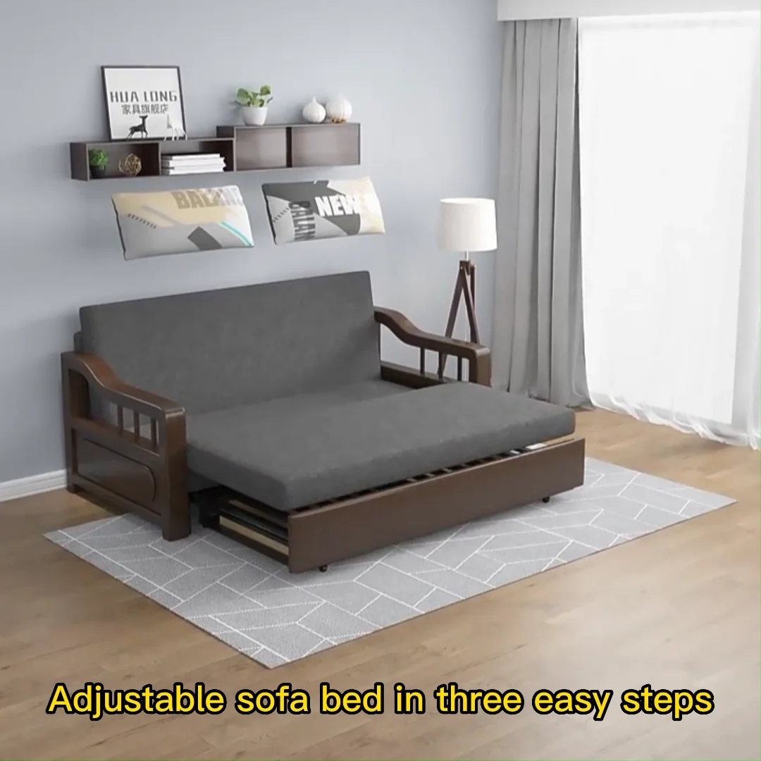 Modern Wooden Folding Chair Sleeper Three Seat Sofa Bed Living Room