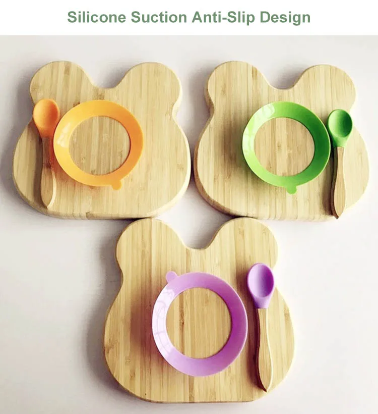 Eco Friendly Reusable Plates Safe Bamboo Kids Dining Feeding Plate With