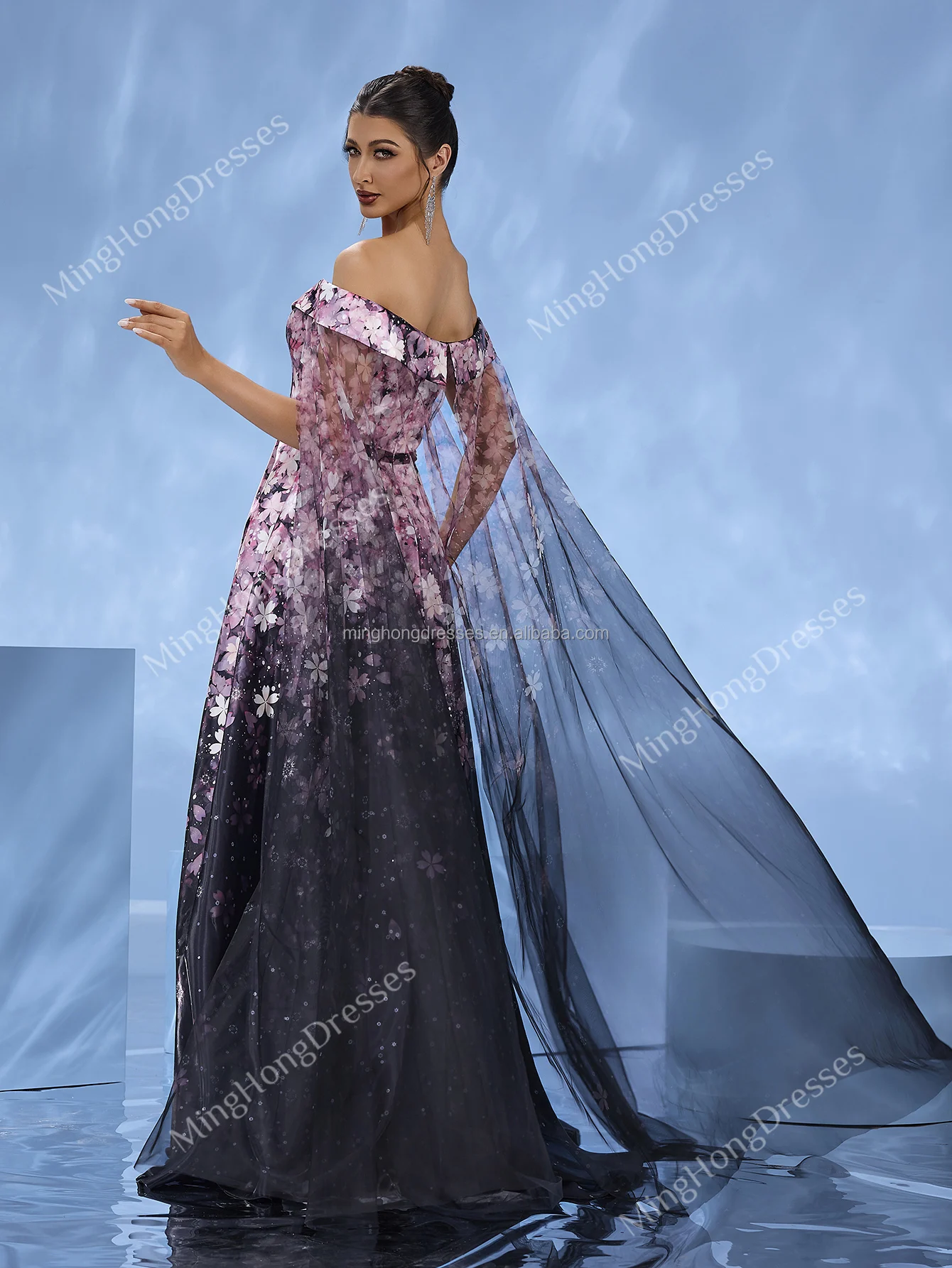 Bohemian A-Line Evening Dress with Unique Floral Print Elegant Formal Banquet Ball Gown Perfect Match for Arab Banquets