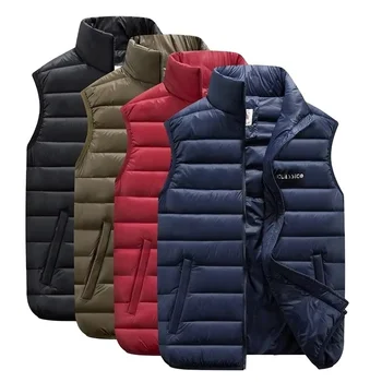 Custom Logo Men's Outdoor Padded Padded Tank Top Stand Collar Zipper Pocket Winter Jacket Black Quilted Puffer Fish Men's Vest