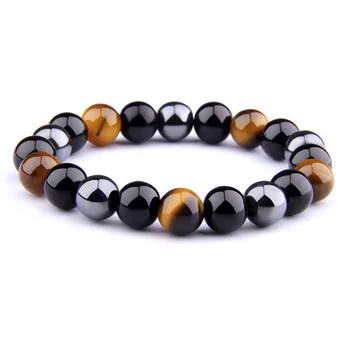 Natural Black Obsidian Hematite Tiger Eye Bead Bracelet For Men Magnetic Health Protection