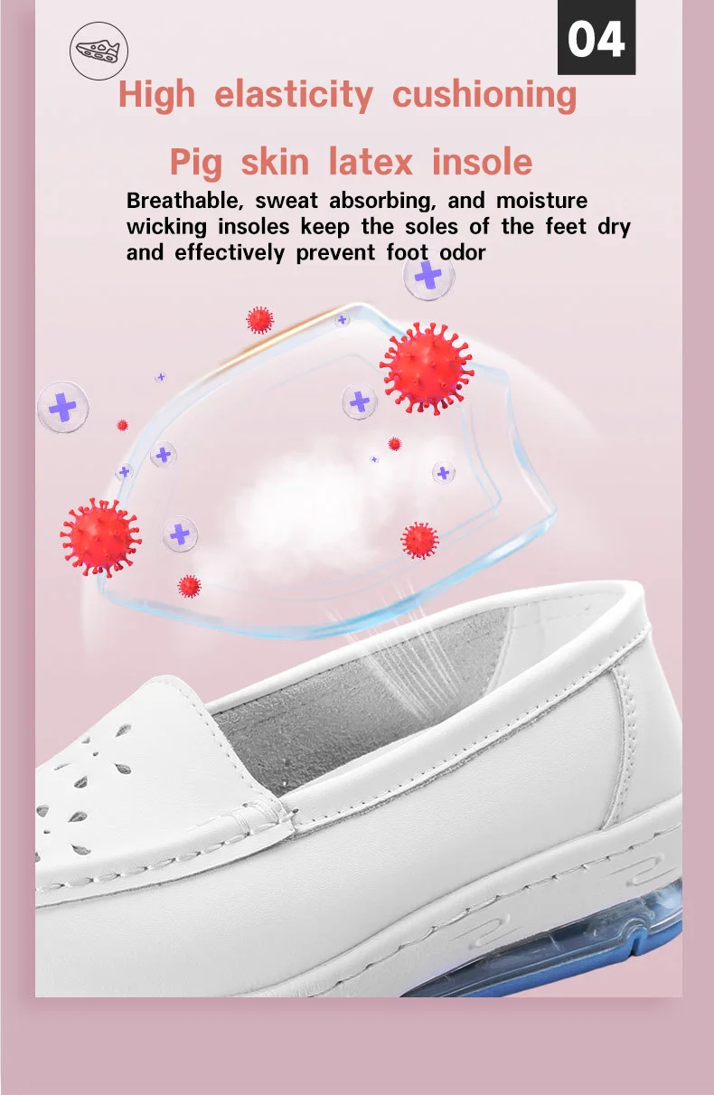 Hospital Nurse White Leather Shoes with Soft Soled and Breathable Design Fashionable Accessory