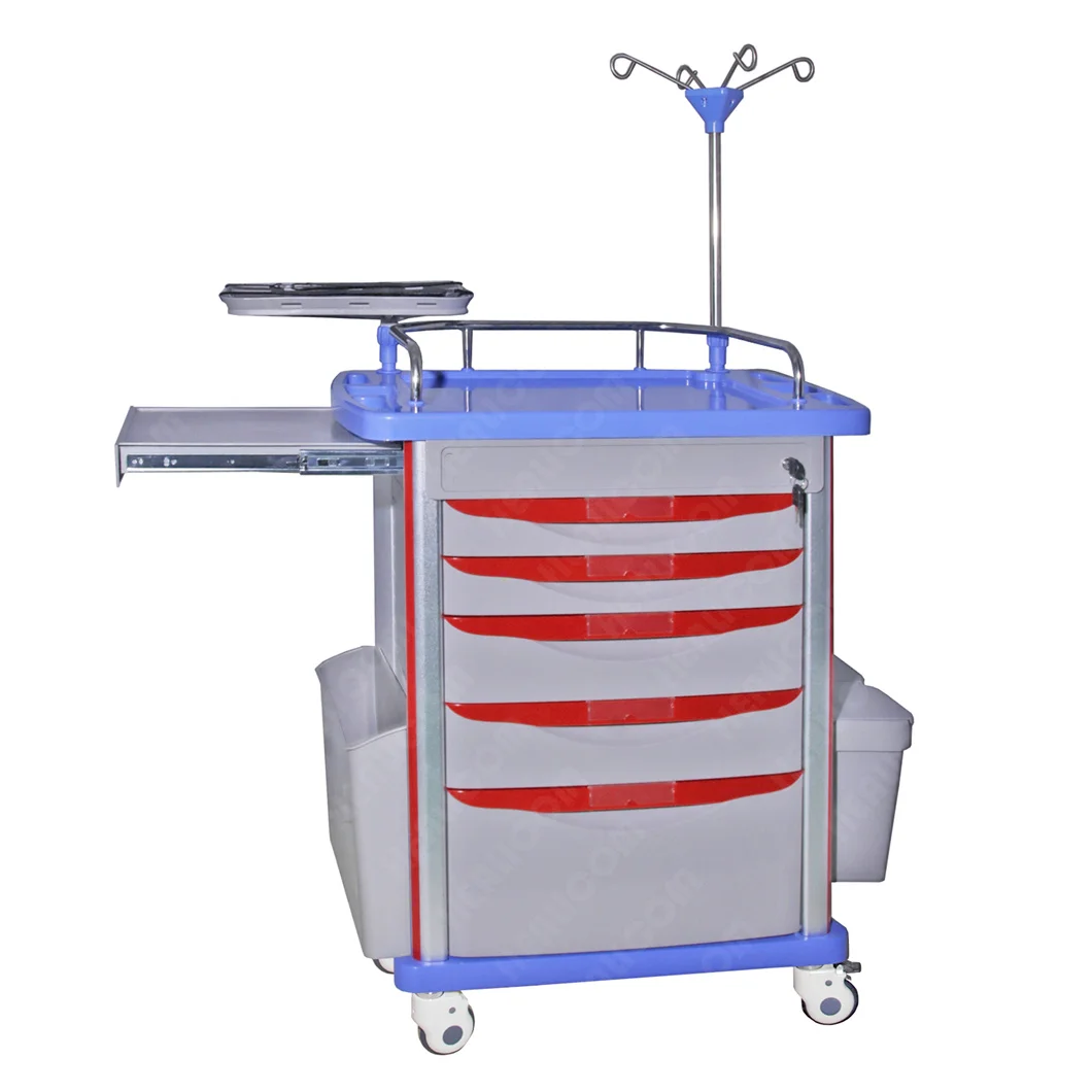 Hospital Use Various Type ABS Medical Emergency Cart Trolleys with Drawers