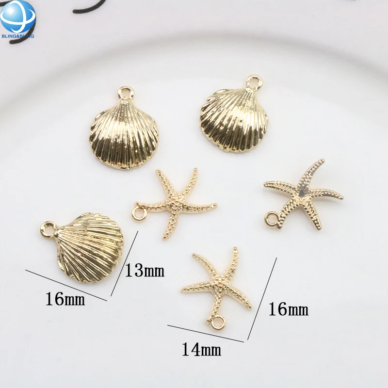 Custom Metal Sea Turtle Starfish Shell Swimwear Connector Fashion Bracelet Pendant Charms Bikini Charm Decoration Accessories