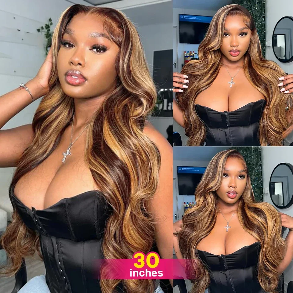 Blond Kroppsvågig Lace Front Peruk Äkta Hår Slingor Limfri 360 Full Lace Frontal Peruker Dam_voghion.com