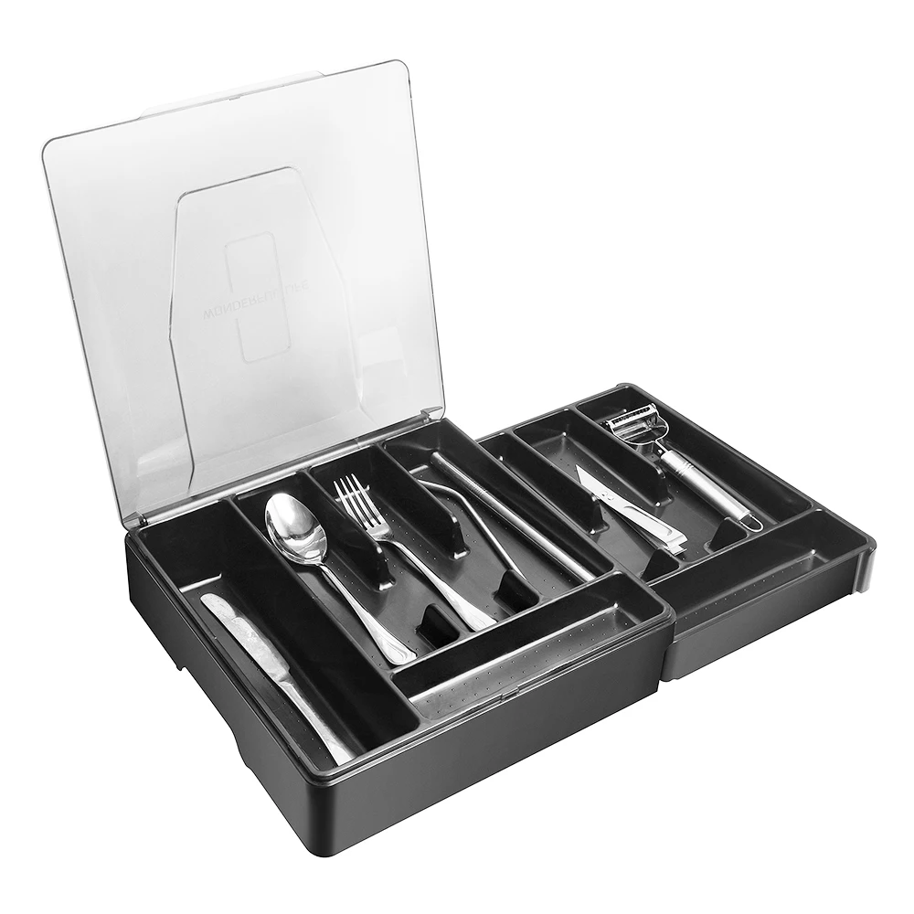 2 Tier Portable Utensil Holder Expandable Cutlery Box Plastic Drawer