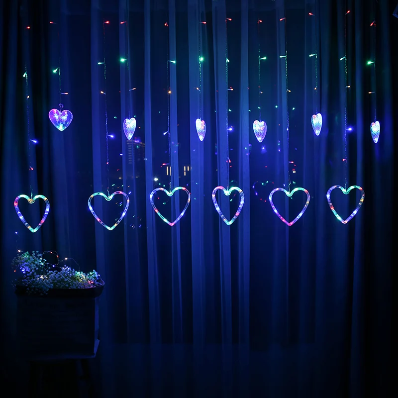 ハート型LEDカーテンライト8個の点滅モードIP44ガーデンパーティー
